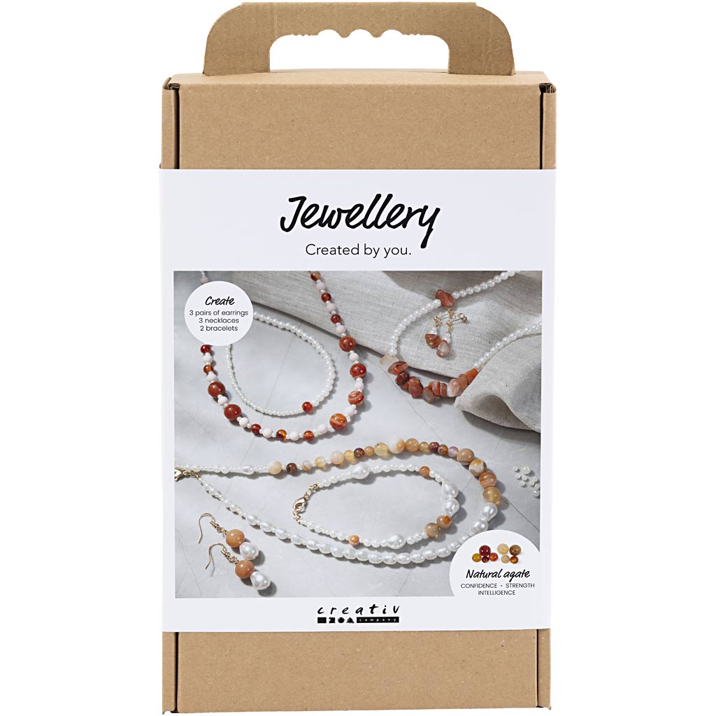 Creativ company hobbyset sieraden, beige, burnt orange, wit parelmoer, 1 doos