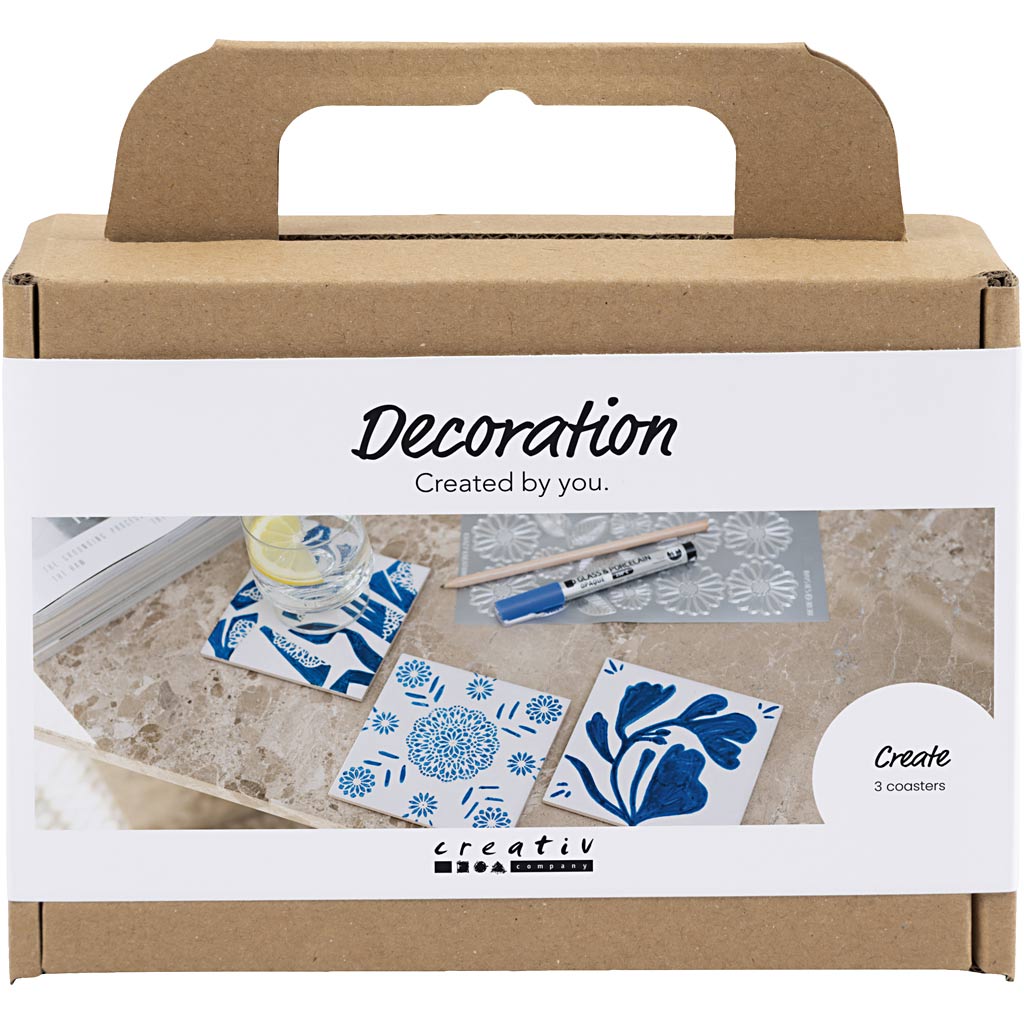 Creativ company mini hobbyset decoratie, porseleinen onderzetters, blauw, 1 doos