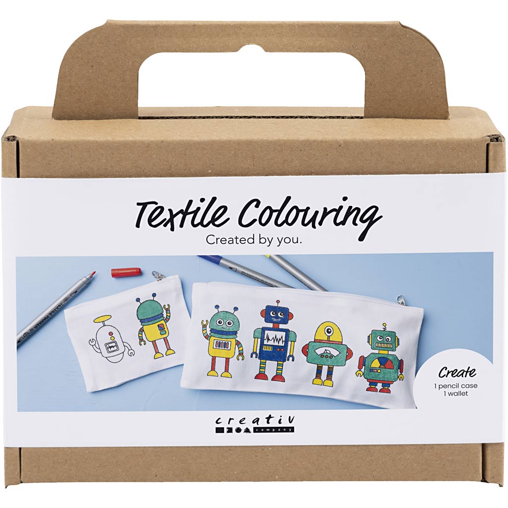 Creativ company mini hobbyset textiel decoreren, robot, primair kleuren, 1 doos