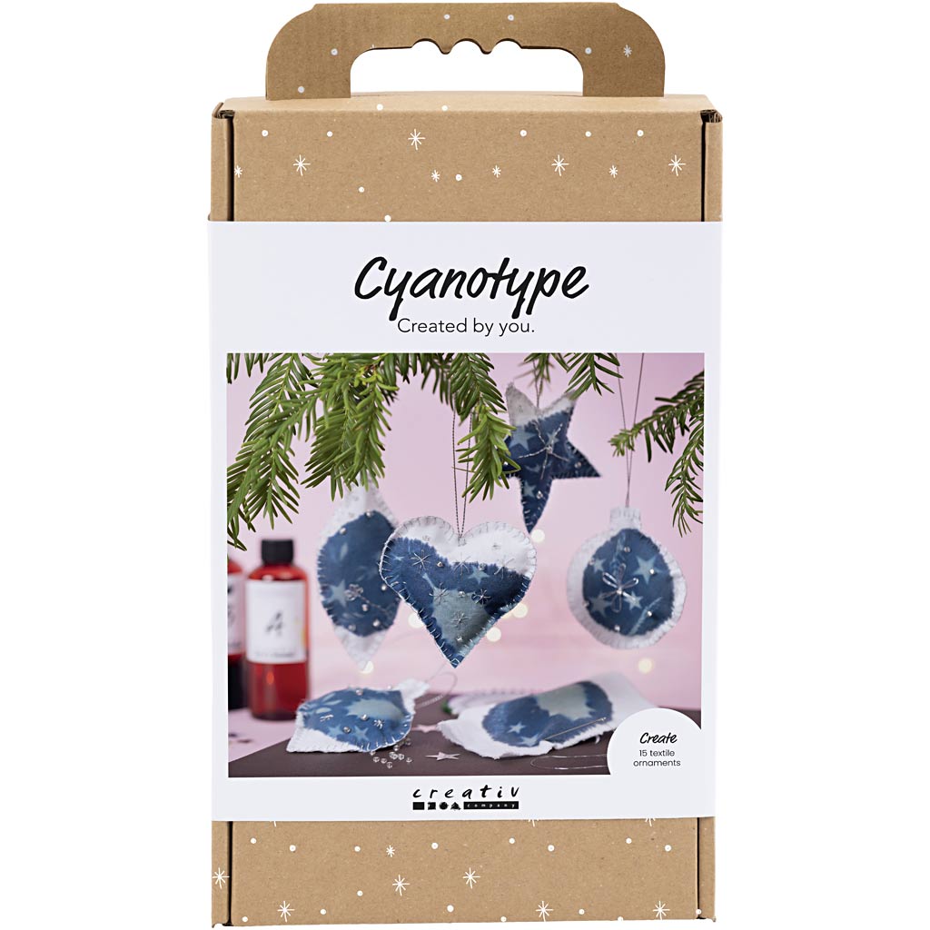 Creativ company hobbyset cyanotypie, kerstdecoraties met cyanotypie, blauw, zilver, 1 doos
