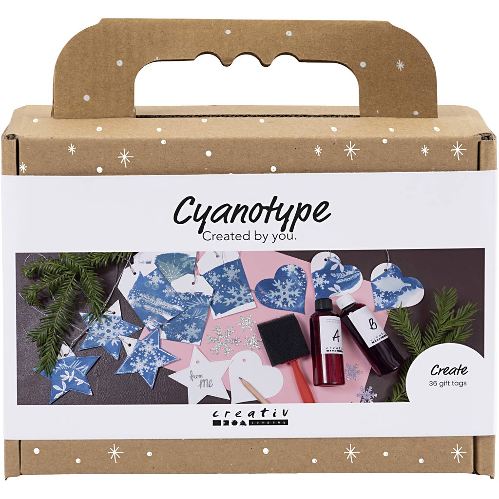 Creativ company mini hobbyset cyanotypie, geschenklabels, blauw, zilver, 1 doos