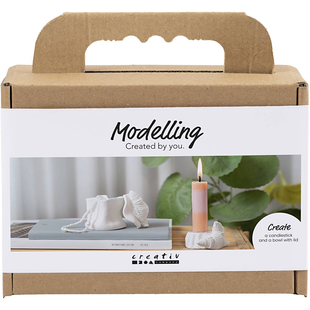 Creativ company mini hobbyset boetseren, kandelaar met schelpen, off white, 1 doos