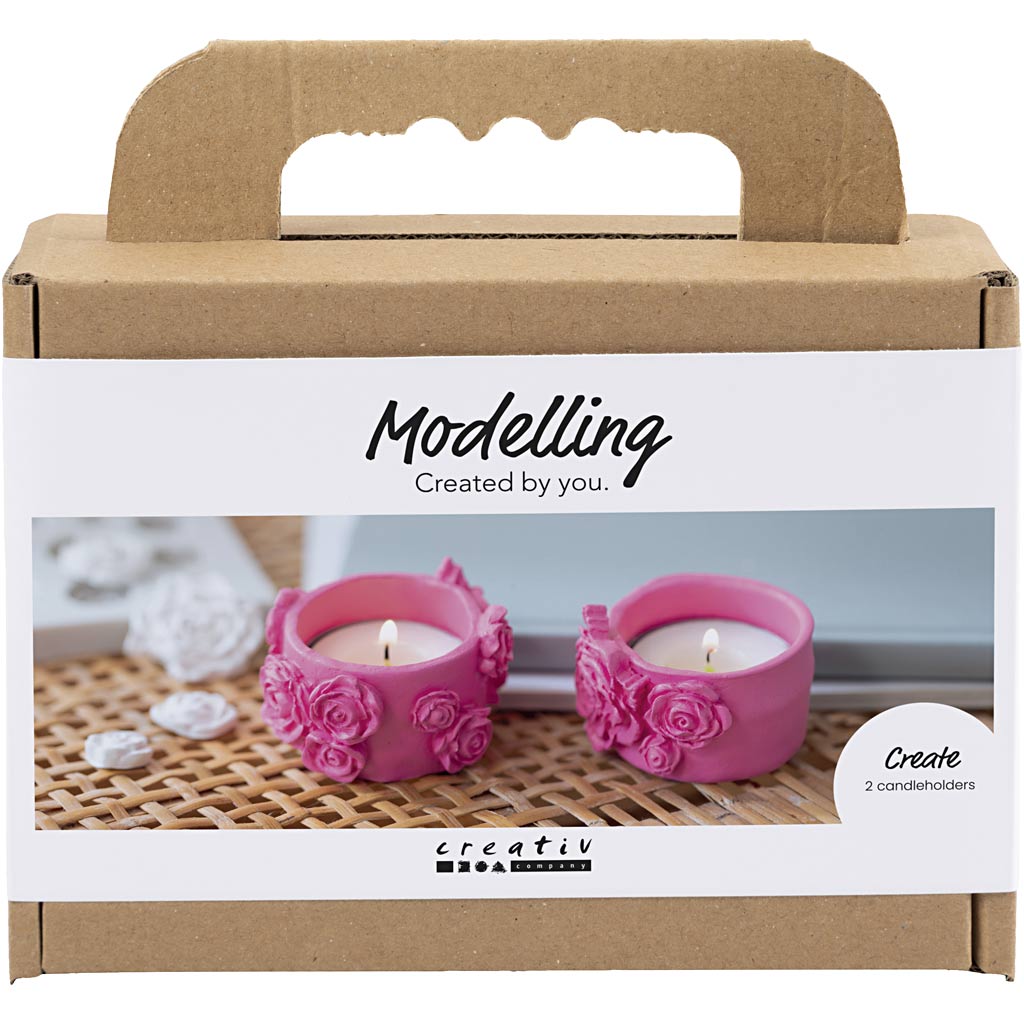 Creativ company mini hobbyset boetseren, theelichthouders, roze, 1 doos
