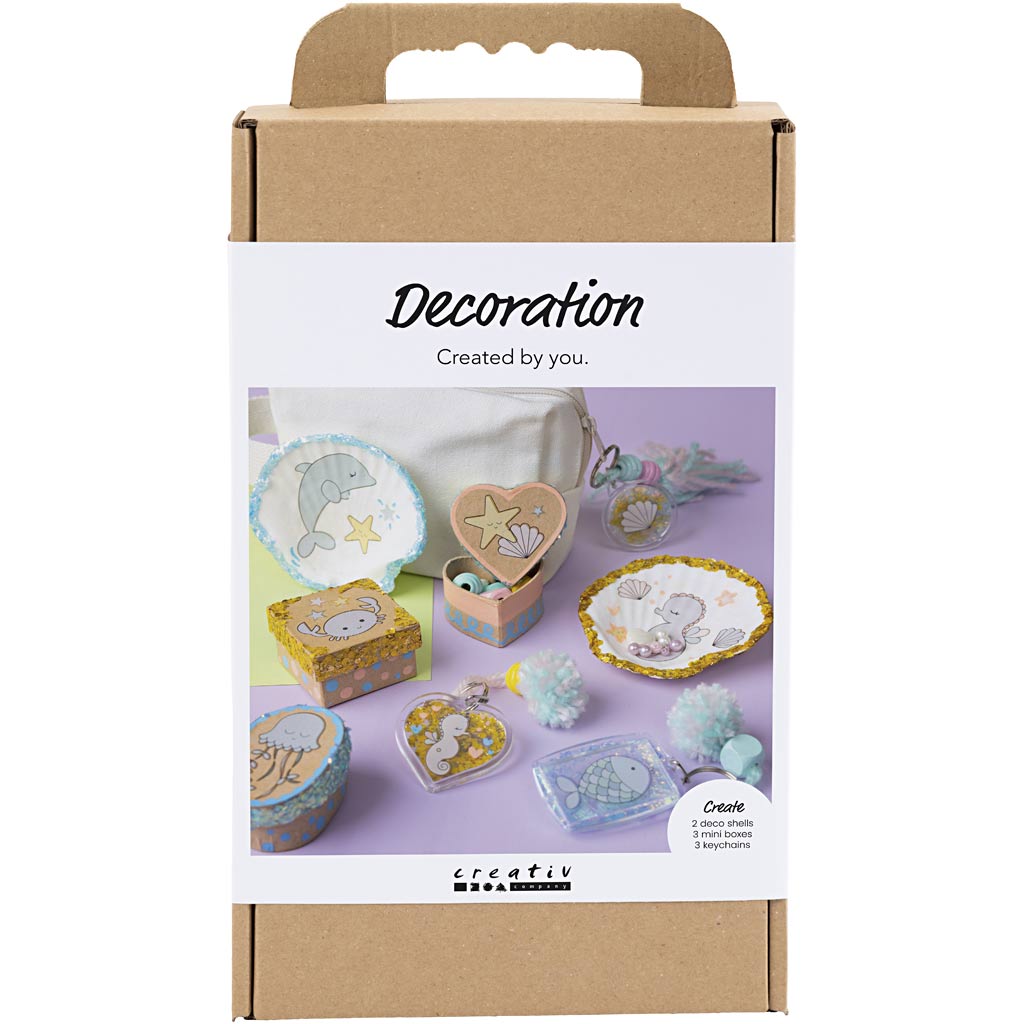 Creativ company hobbyset decoratie, dozen, schelpen, sleutelhangers, pastelkleuren, 1 doos