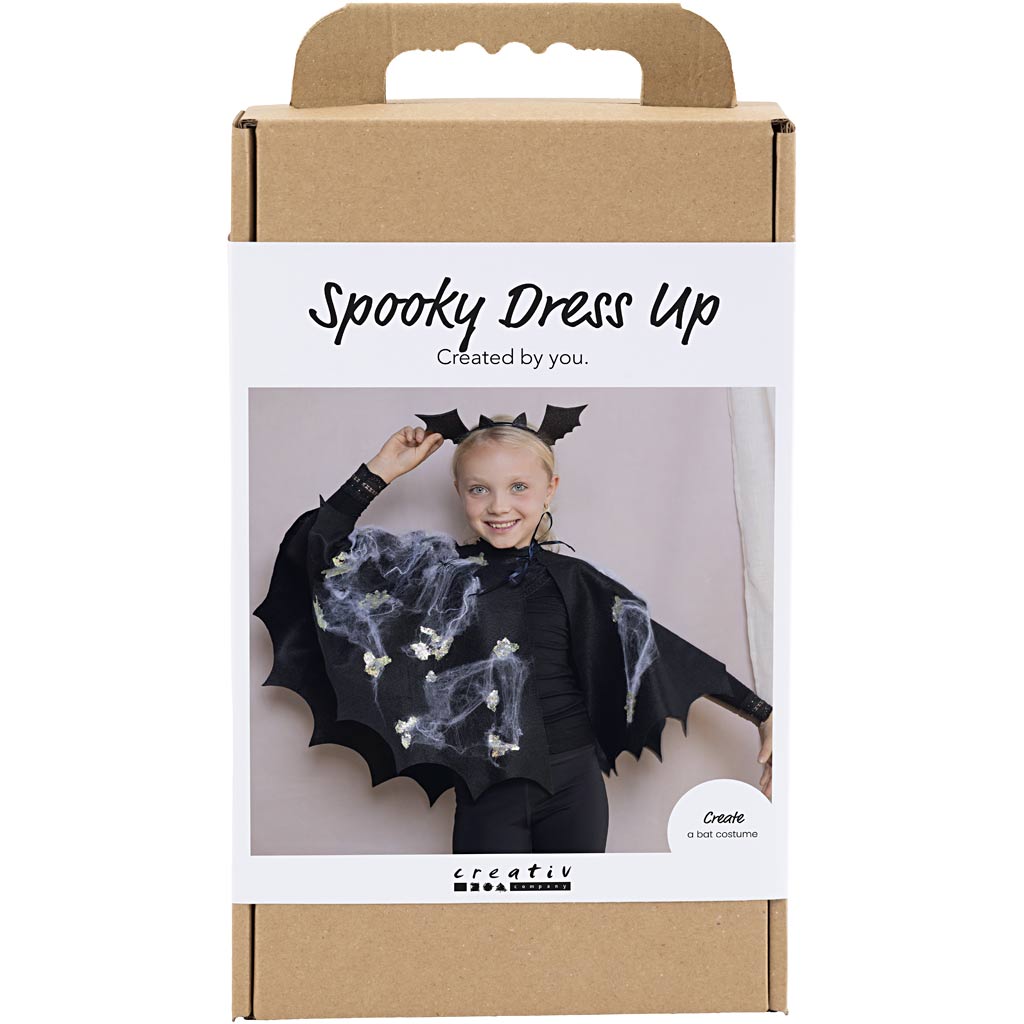 Creativ company hobbyset griezelige verkleedkleding, vleermuiscape en hoofdband, zwart, zwart glitter, 1 doos