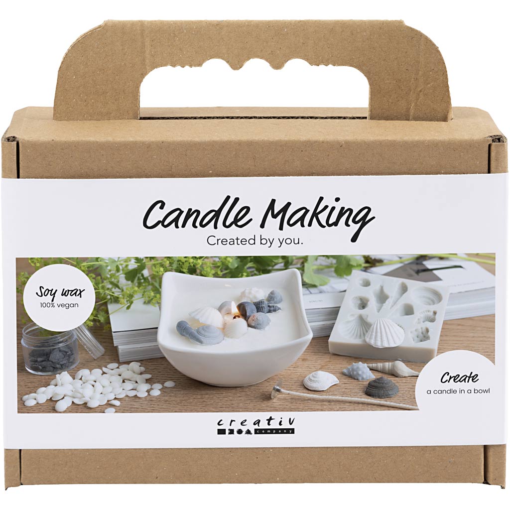 Creativ company mini hobbyset kaarsen maken, schelpen, grijs, off white, 1 doos
