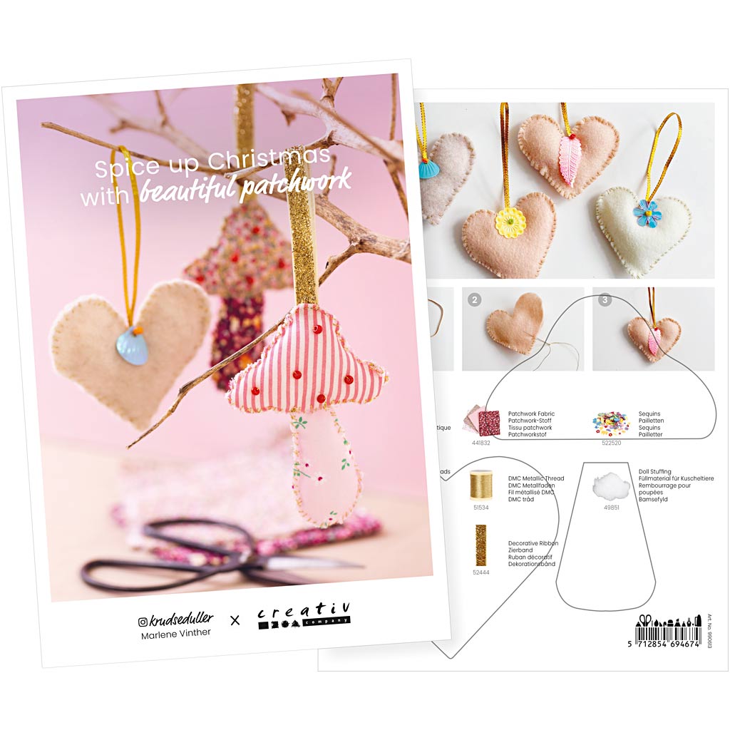 Creativ company ansichtkaart, fleur uw kerst op met prachtige patchworkhangers, a5, vel 14,8x21 cm, 1 stuk