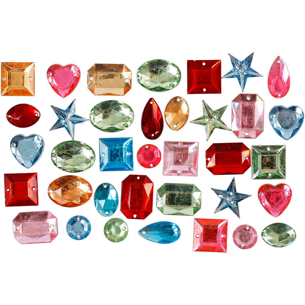 Creativ company strasstenen, afm 10-17 mm, ca. 50 stuk, diverse kleuren, 15 gr 1 doos
