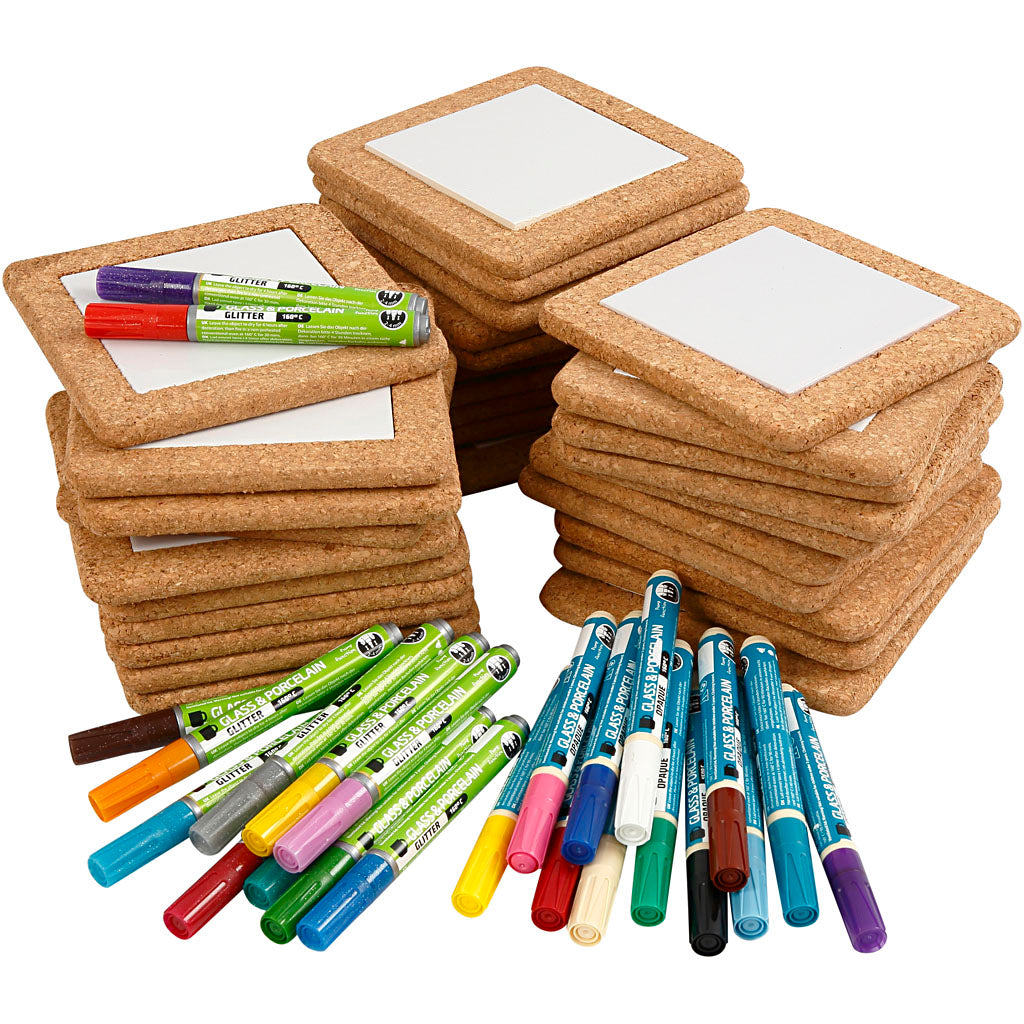 Groepsset onderzetters beschilderen, afm 15,5x15,5 cm, diverse kleuren, 1 set