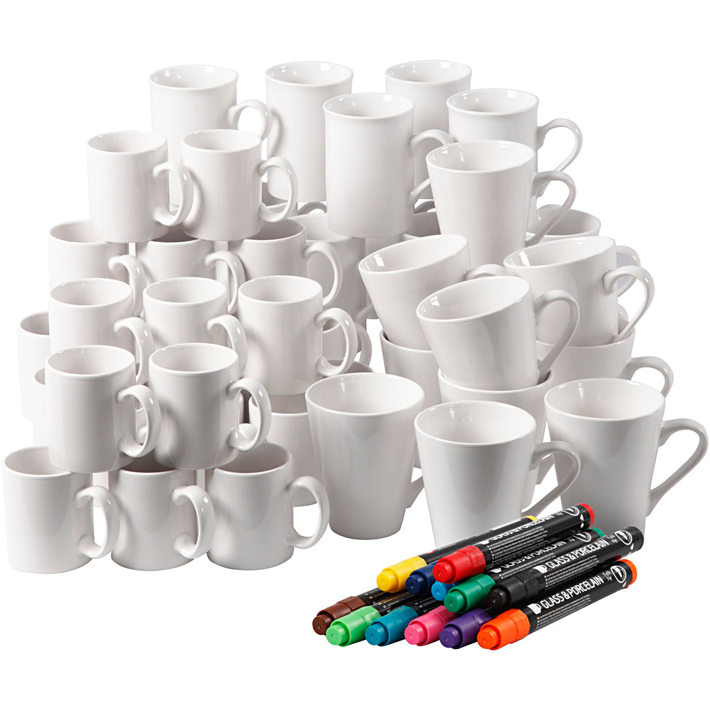 Groepsset mokken beschilderen, h: 7-10 cm, wit, 1 set