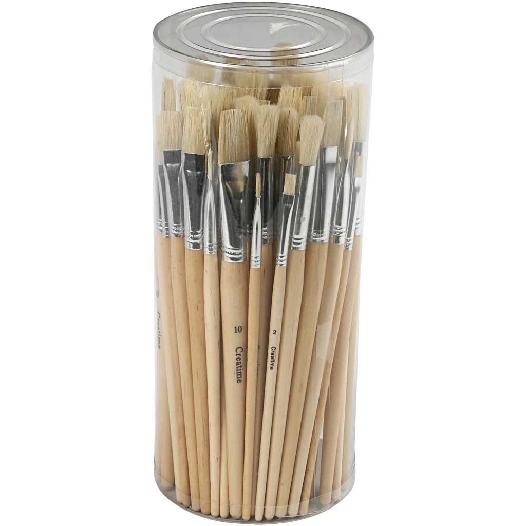 Creativ company nature line kwasten, afm 1+2+3+4+5+6+7+8+9+10, l: 19,5-23 cm, b: 4-17 mm, plat,rond, 80 stuk 1 doos