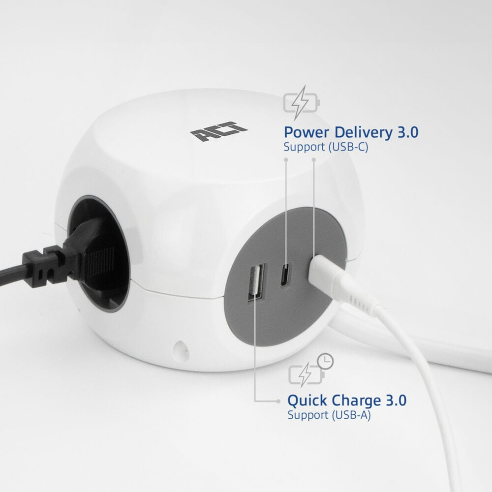 Act connectivity stekkerdoos kubus met 3 stopcontacten, 30w d