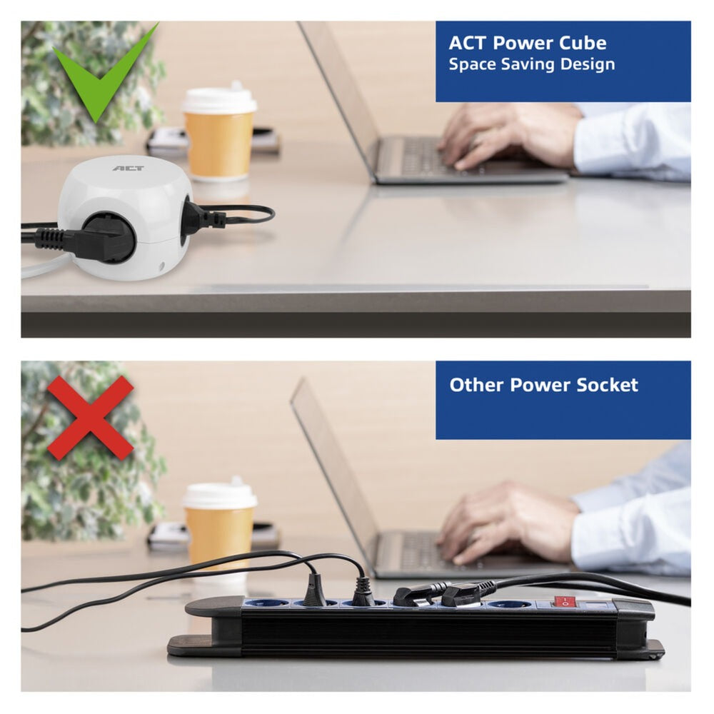 Act connectivity stekkerdoos kubus met 3 stopcontacten, 30w d