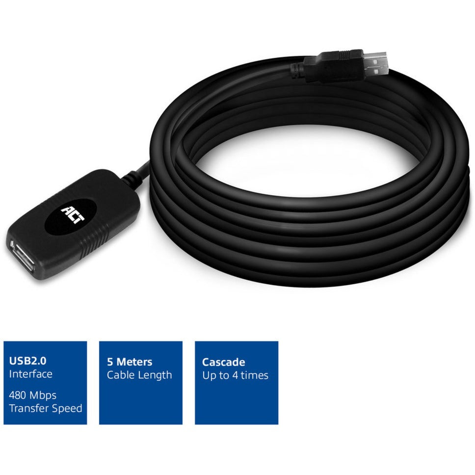 ACT Connectivity USB 2.0 Signaalversterker, 5 meter