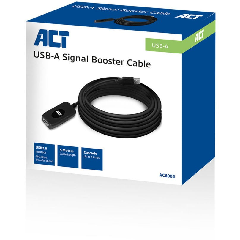 ACT Connectivity USB 2.0 Signaalversterker, 5 meter