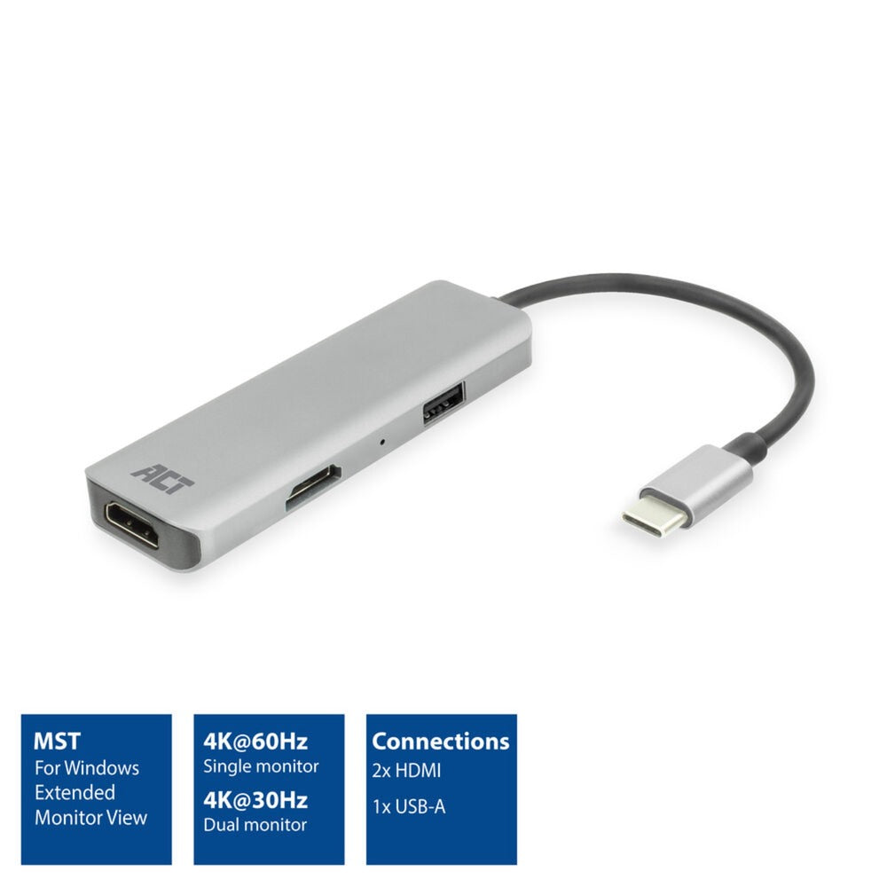 Act connectivity usb-c 4k multiport adapter voor 2 hdmi schermen, u