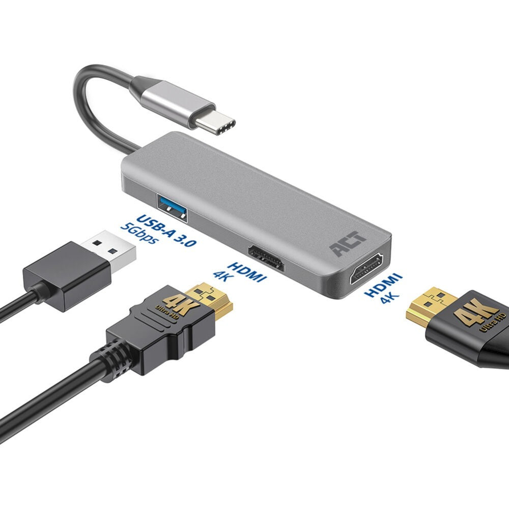 Act connectivity usb-c 4k multiport adapter voor 2 hdmi schermen, u