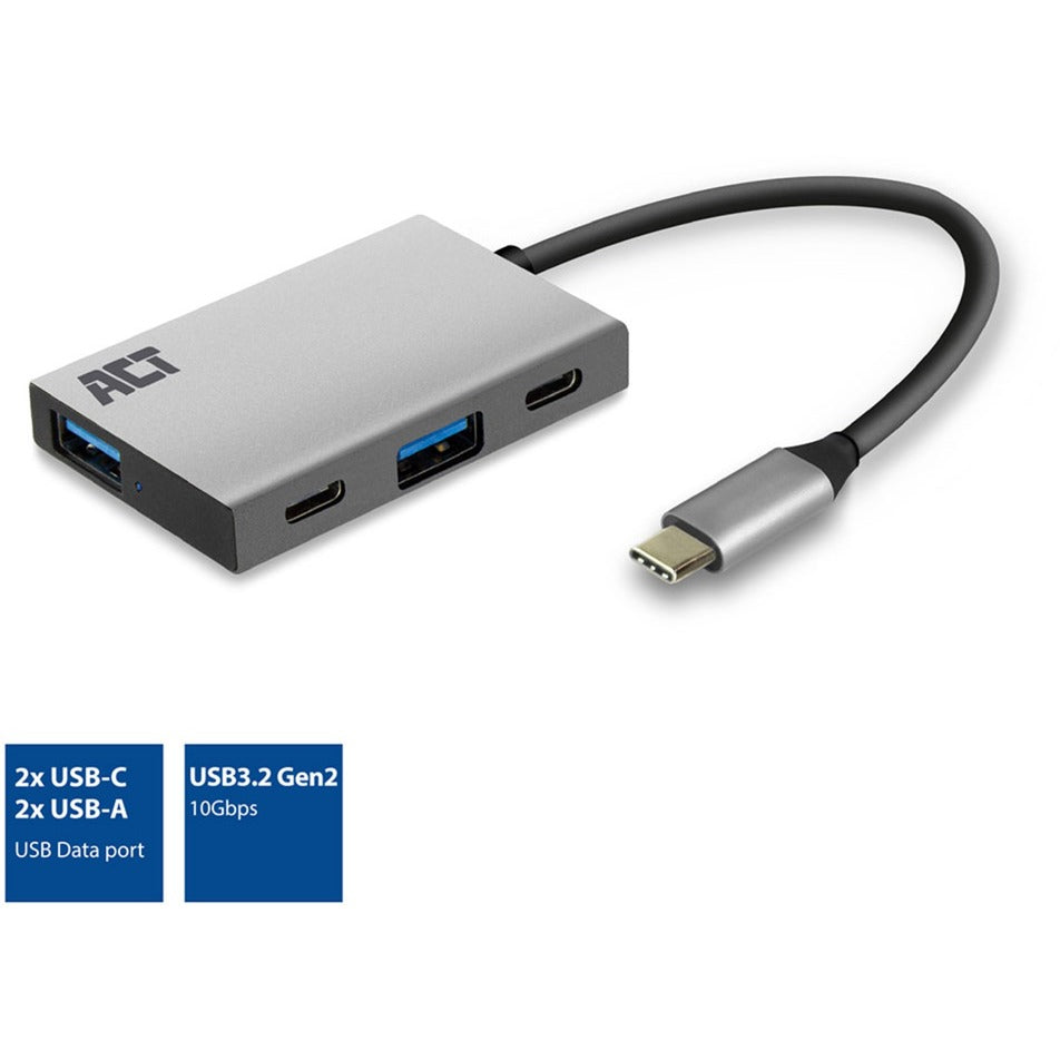 ACT Connectivity USB-C Hub 4-Port met 2x USB-C en 2x USB-A