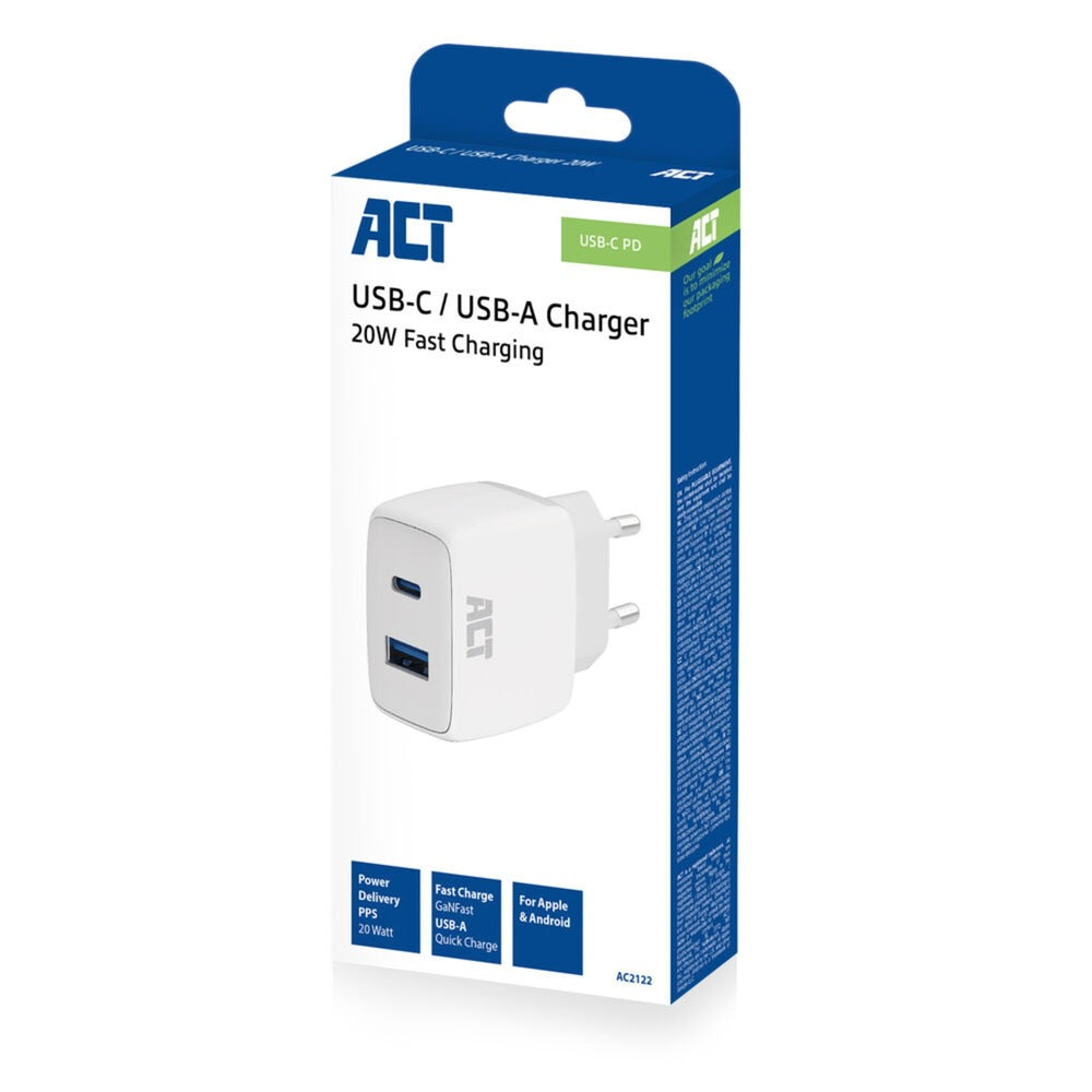 Act connectivity usb-c usb-a lader 20w met delivery pps, qu