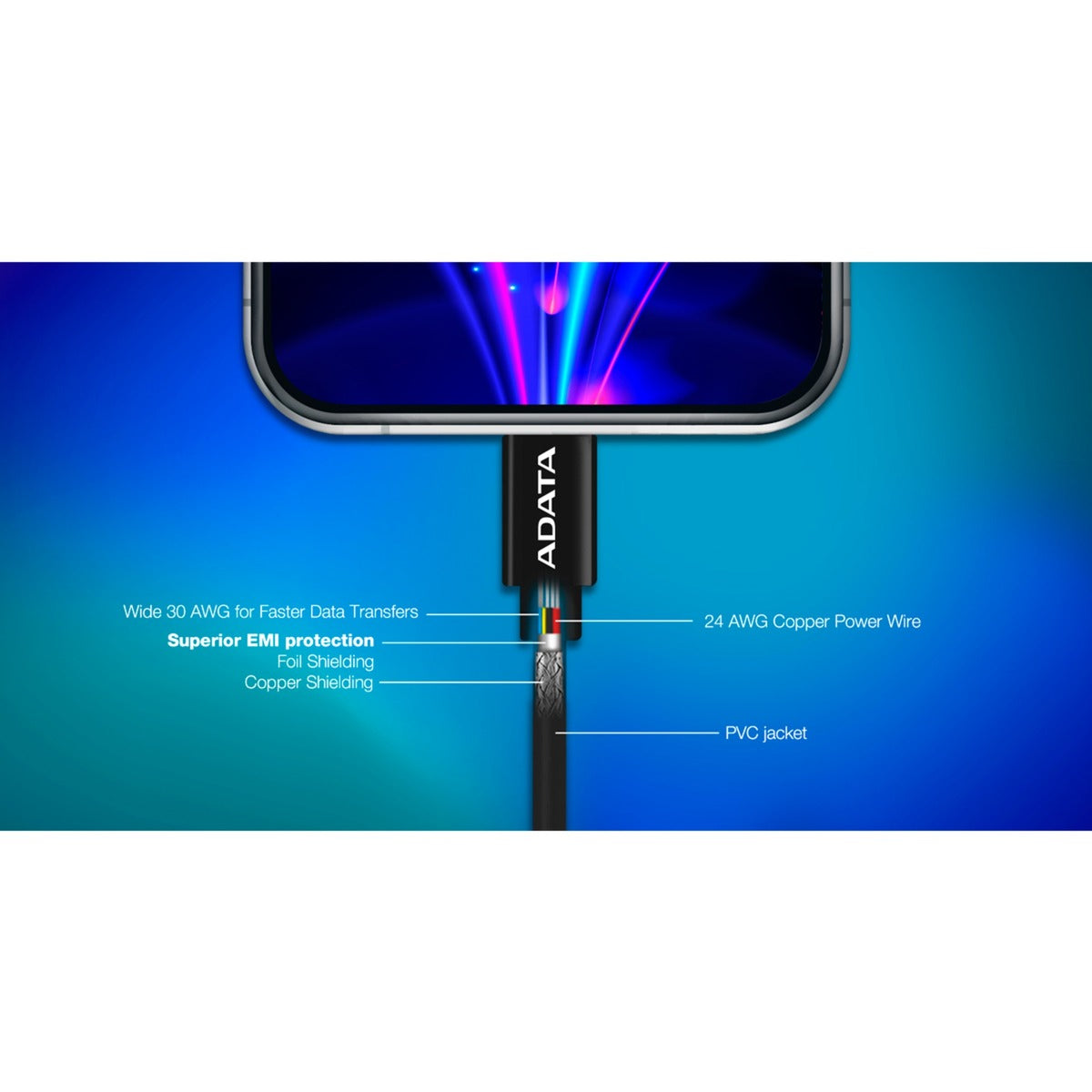 ADATA ADATA USB 2.0 oplaadkabel, USB-C naar Lightning