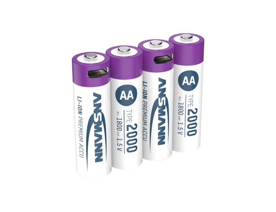 Ansmann oplaadbare aa batterijen - li-ion - incl. usb-c oplaadkabel - 4 stuks