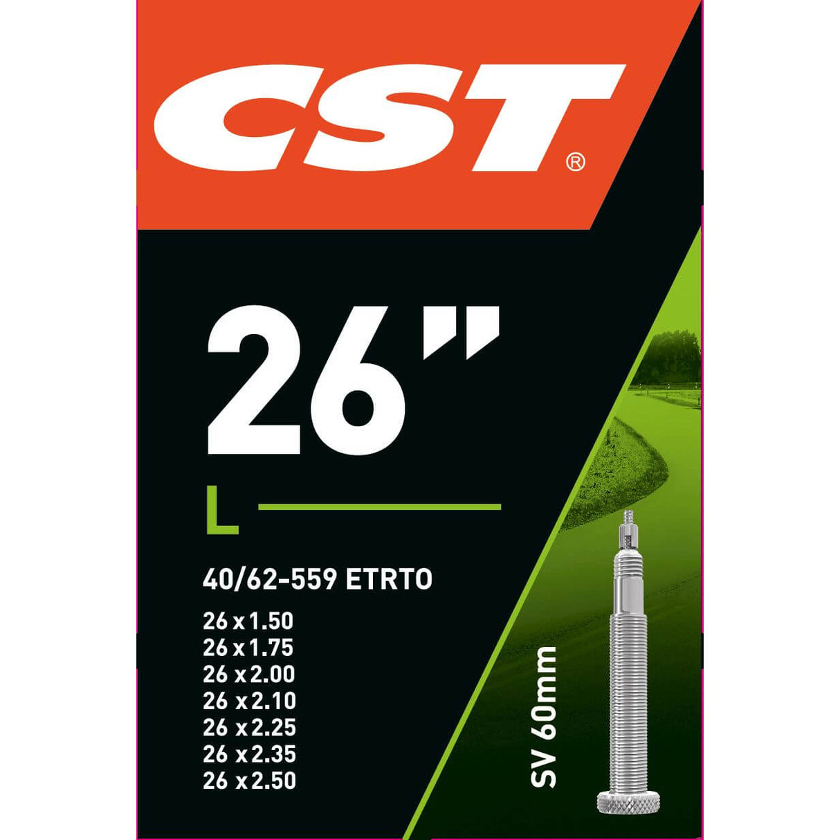 CST Binnenband 26x1,75-1.90-2.30 ETRTO 47 62-559, Ventiel: Presta Frans 60mm