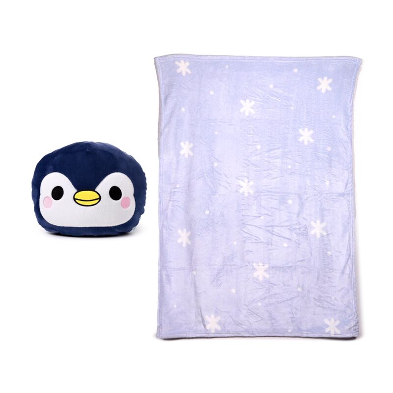 Blankeazzz adoramals nico de pinguin 2-in-1 knuffel reisdeken