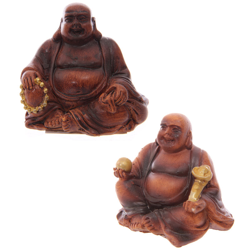 Mini hout-effect chinese lachende boeddha