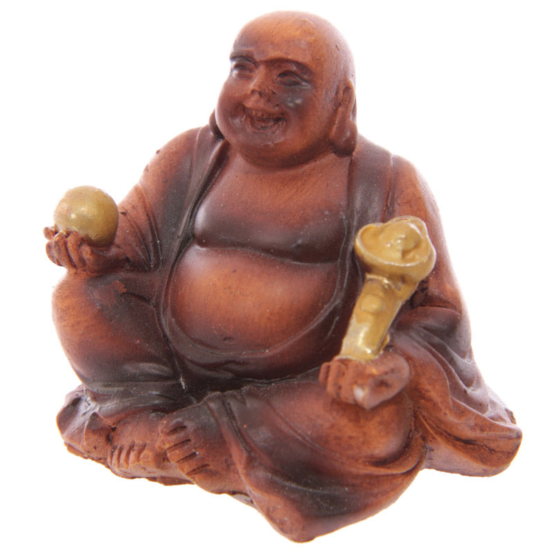 Mini hout-effect chinese lachende boeddha