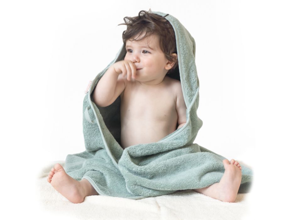 Bo weevil babyhanddoek met capuchon - mineraalgroen