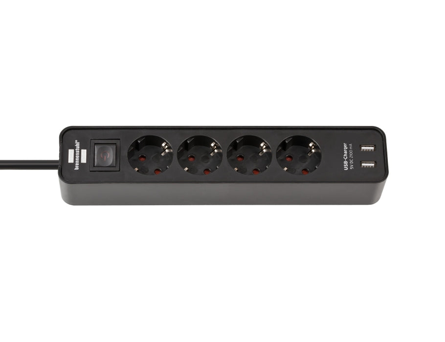 Brennenstuhl Stekkerdoos Met Schakelaar 4 Aansluitingen + 2 USB-poorten Zwart
