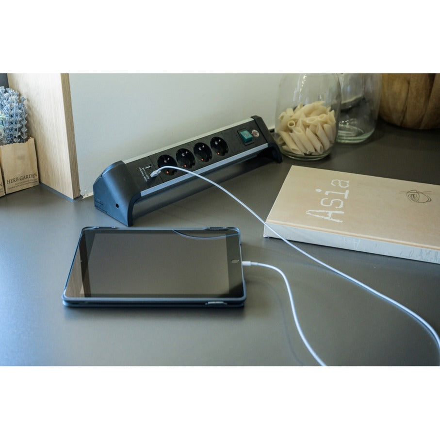 Brennenstuhl Alu-Office-Line stekkerdoos met USB-laadfunctie 4-