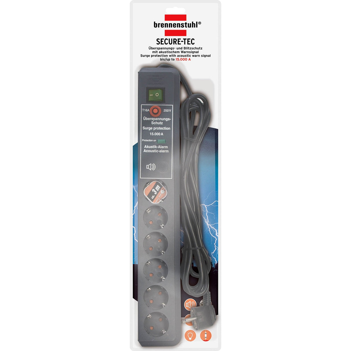 Brennenstuhl Secure-Tec 19500A +surge protection 6x