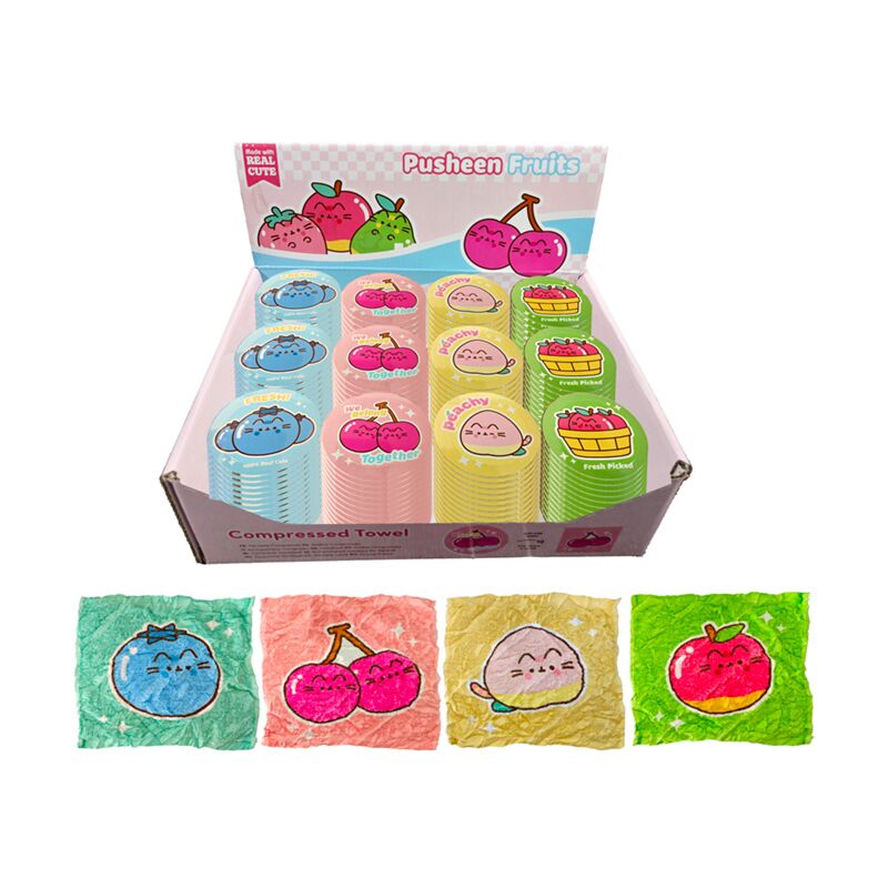 Pusheende kat fruit compacte reishanddoek