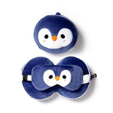 Relaxeazzz pluche pinguïn rond reiskussen slaapmasker