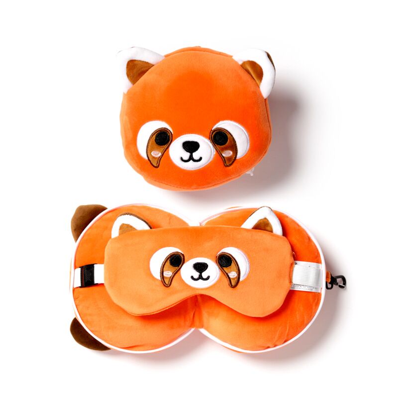 Relaxeazzz pluche rode panda rond reiskussen slaapmasker