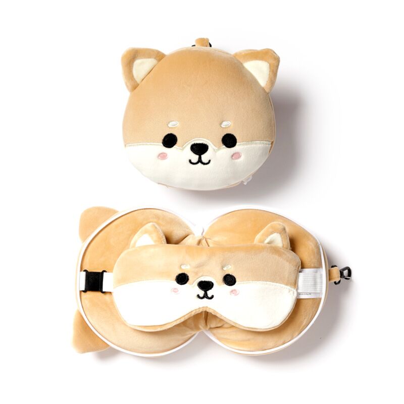 Relaxeazzz pluche shiba inu rond reiskussen slaapmasker