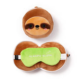 Relaxeazzz pluche luiaard rond reiskussen slaapmasker