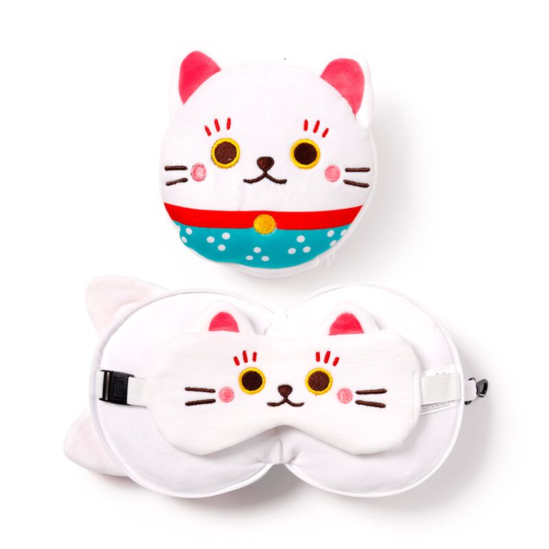 Relaxeazzz maneki neko gelukskat rond reiskussen slaapmasker