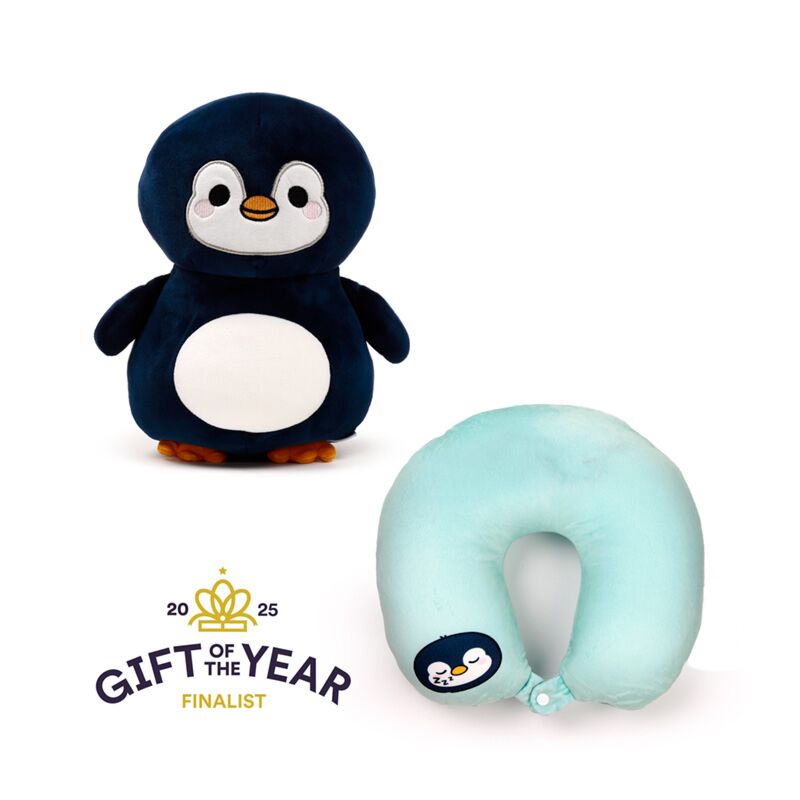 Swapseazzz adoramals pinguin 2-in-1 pluche reiskussen