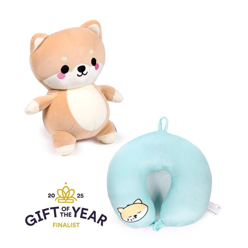 Swapseazzz adoramals shuggs de shiba inu 2-in-1 pluche reiskussen