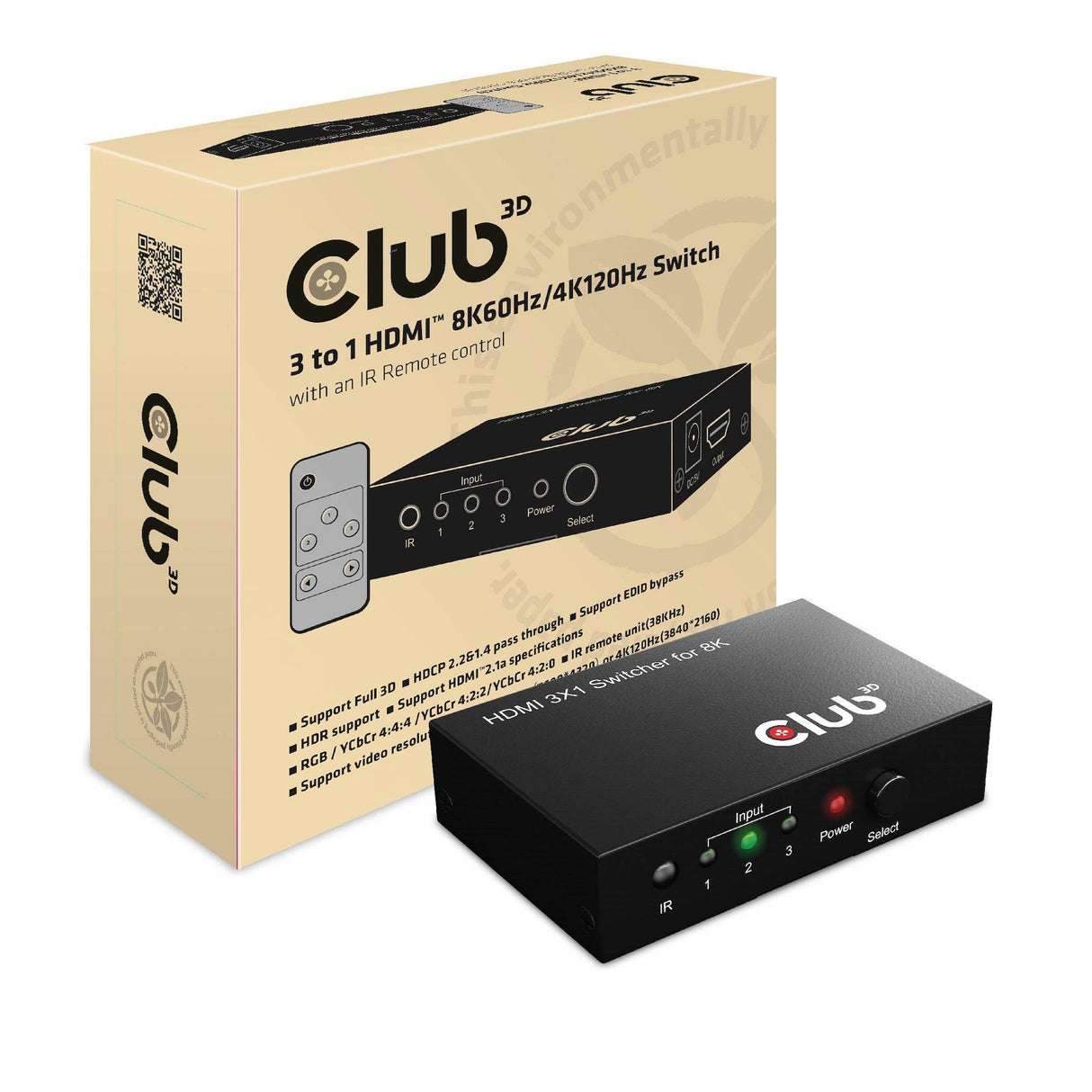 Club 3D 3 1 HDMI Switch 8K 60Hz 4K 120Hz
