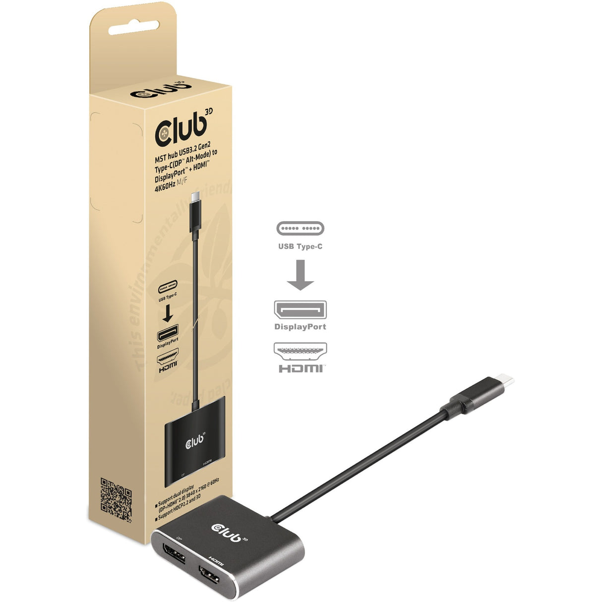 Club 3D MST hub USB3.2 Gen2 Type-C(DP Alt-Mode) to Display