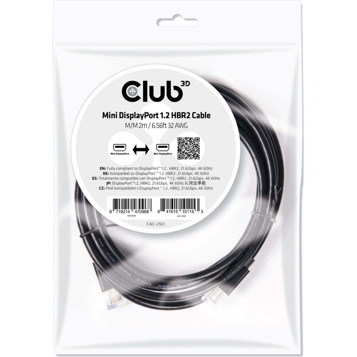 Club 3D Club 3D Mini DisplayPort 1.2 HBR2 kabel male-male