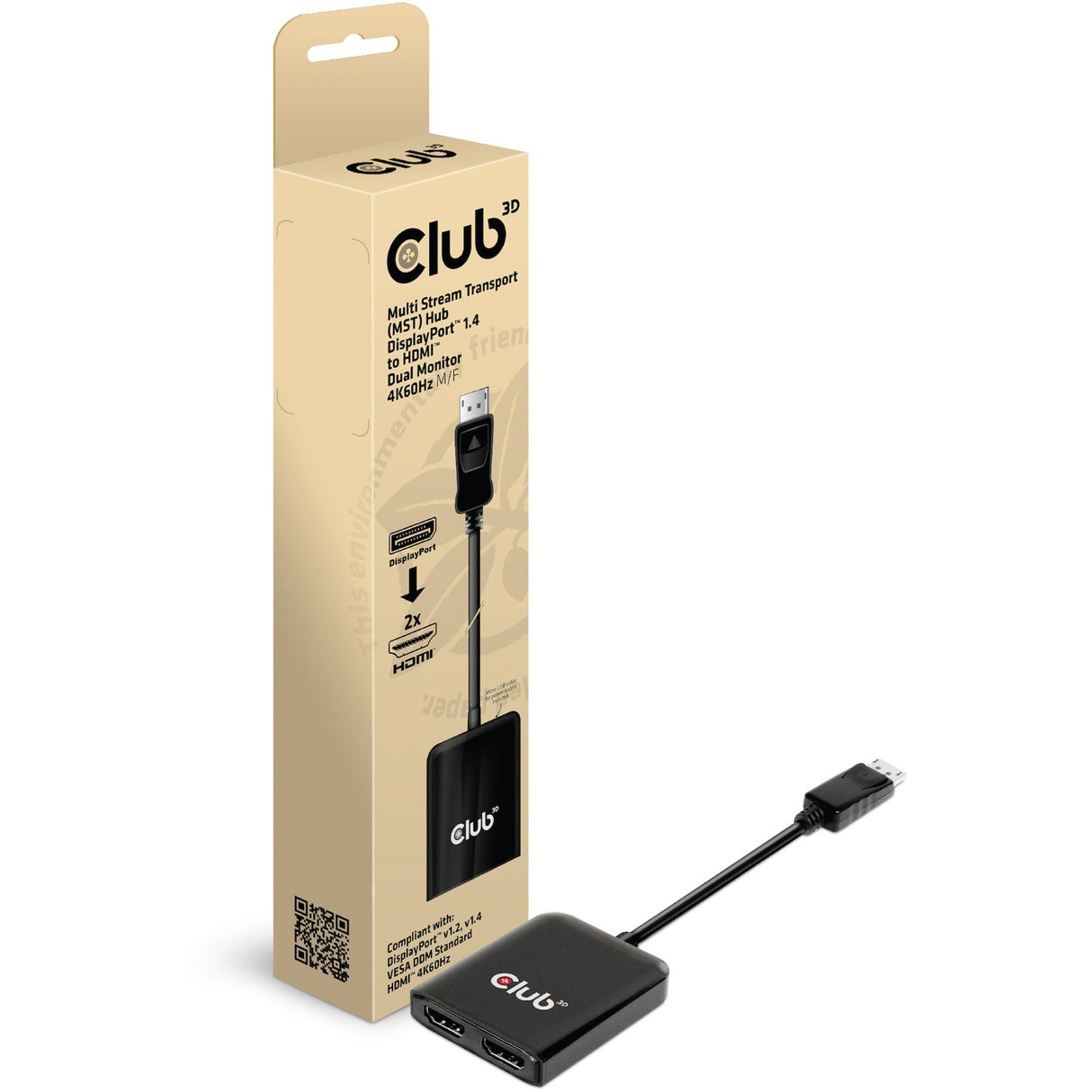 Club 3D Multi Stream Transport Hub DisplayPort 1.4 naar 2x