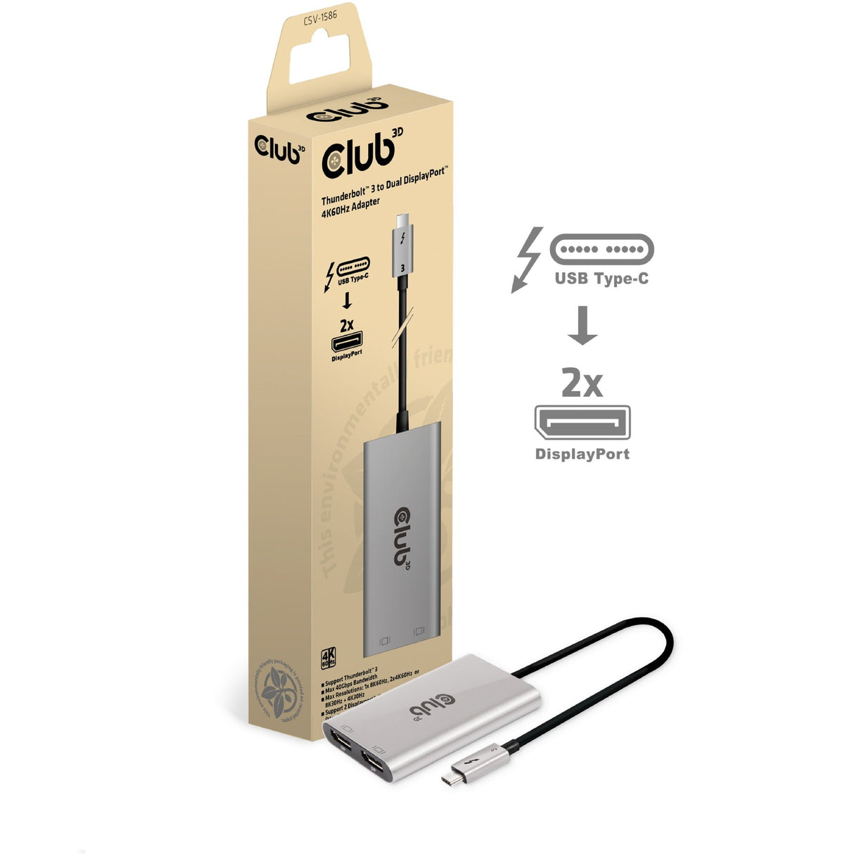 Club 3D Thunderbolt 3 naar Dual DisplayPort