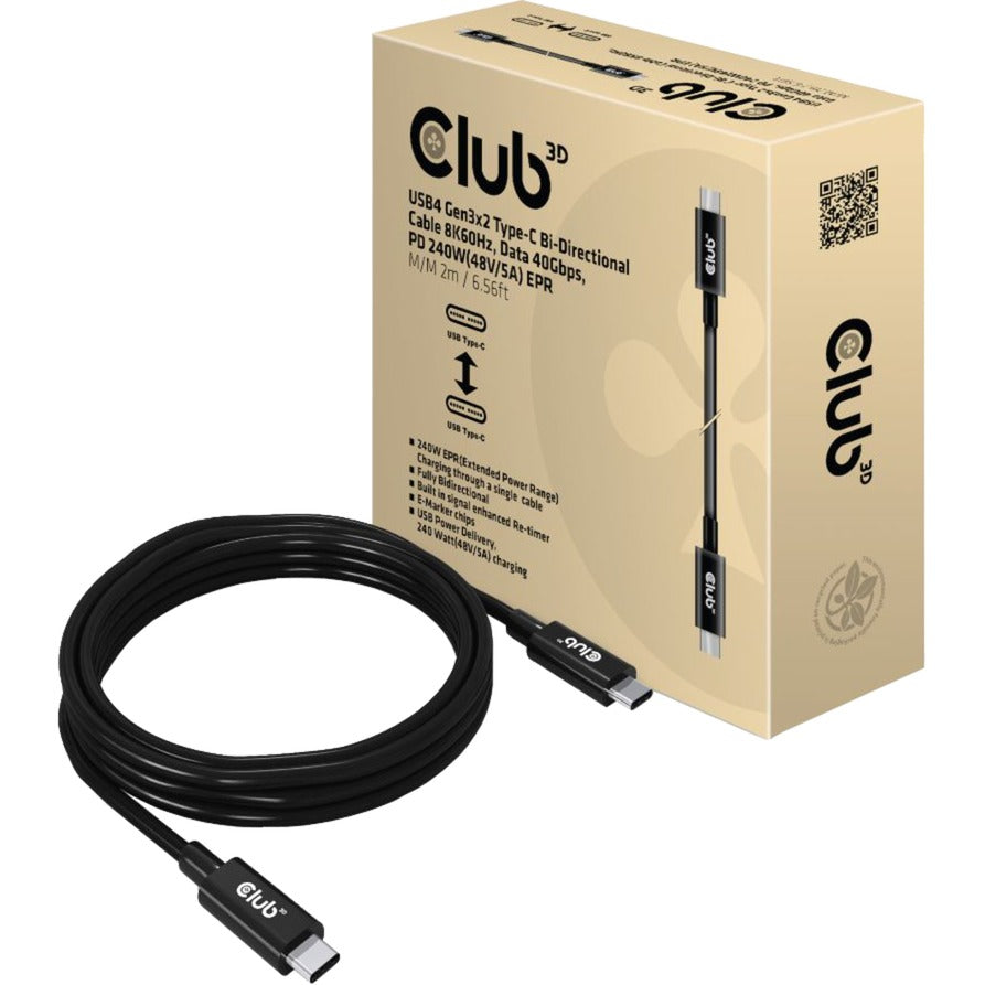 Club 3D USB4 Gen3x2 Type-C Bi-Directional kabel, 2 meter