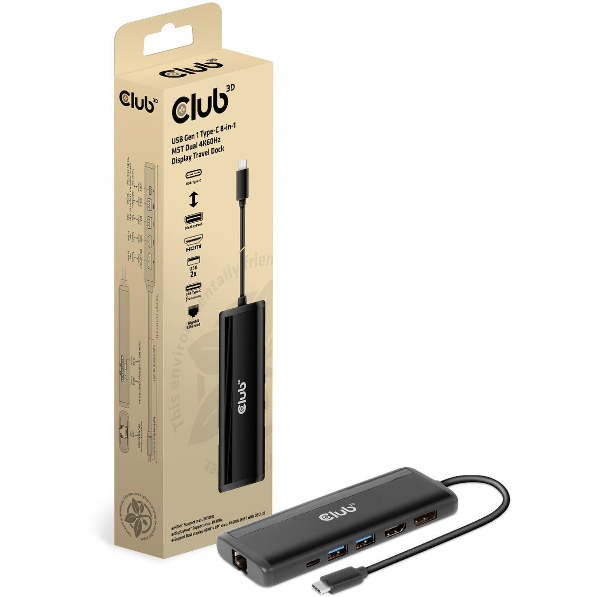 Club 3D USB Gen 1 Type-C 8-in-1 MST Dual 4K60Hz Display Tr
