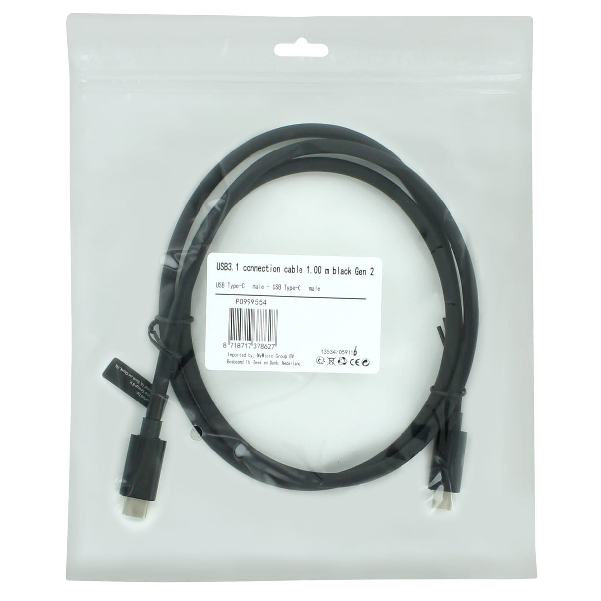 Huismerk usb3.1 gen 2 type-c kabel 1 meter - zwart