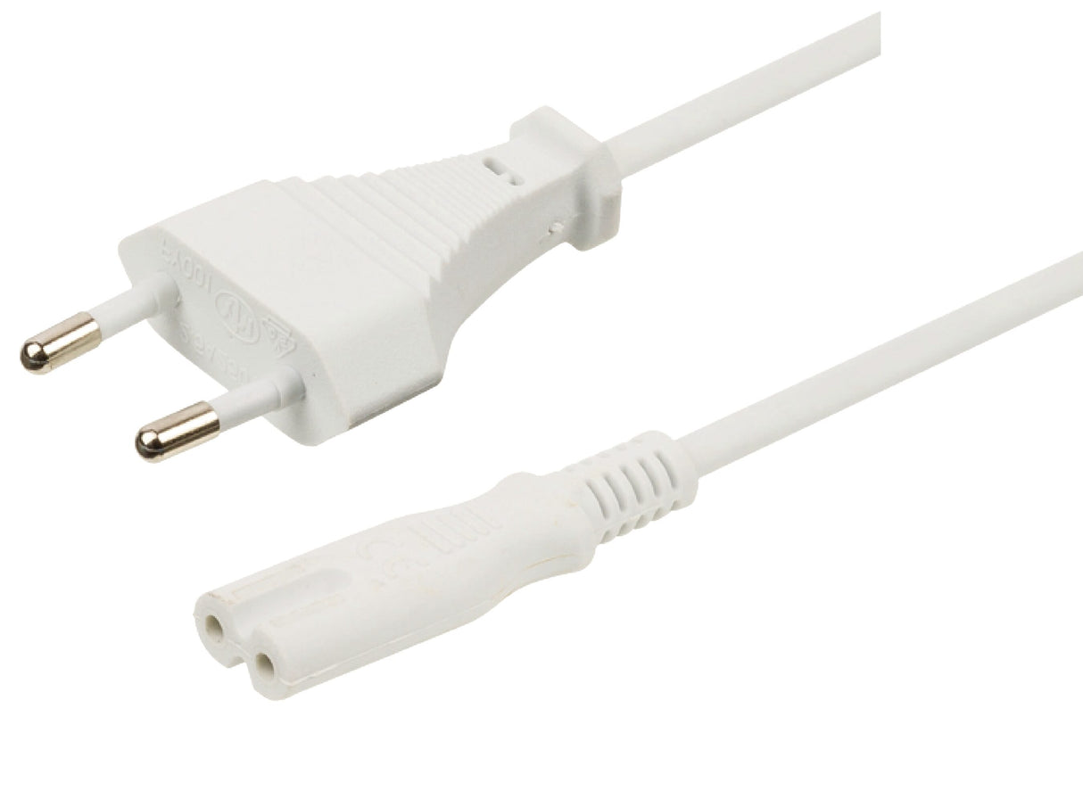 Huismerk euro naar iec320-c7 stroomkabel 3 meter - wit